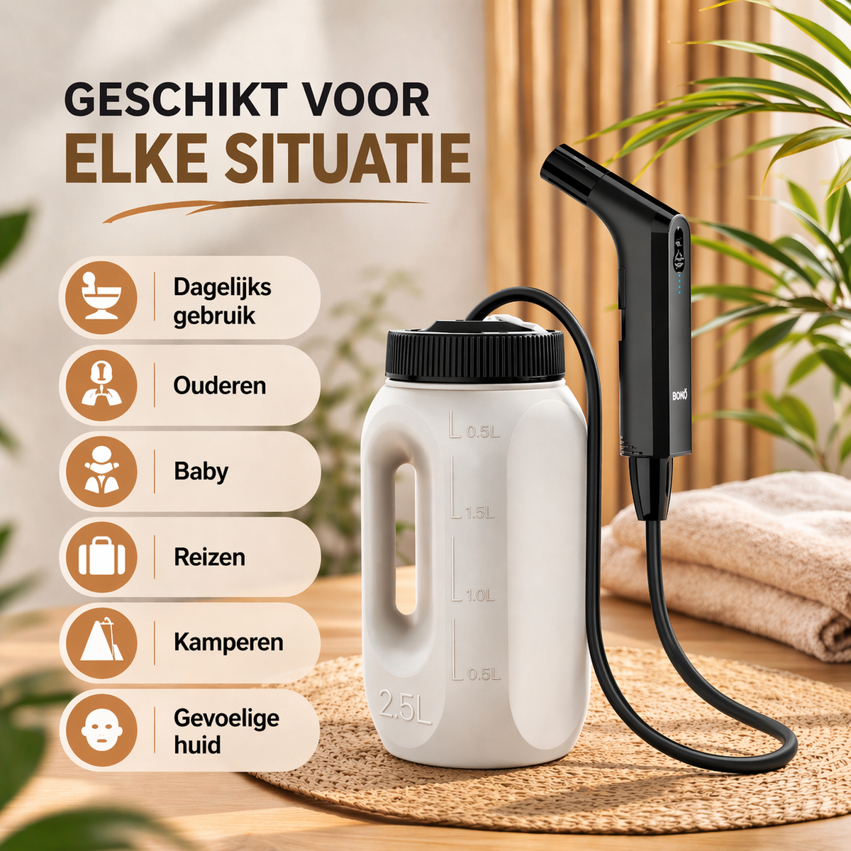 Draagbare bidet sproeier geschikt voor elke situatie